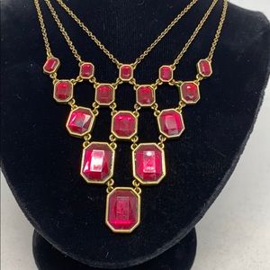 Vintage multi-chain necklace with simulated rubies